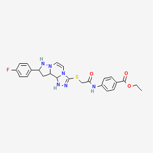 molecular formula C24H25FN6O3S B12346342 Ethyl 4-(2-{[11-(4-fluorophenyl)-3,4,6,9,10-pentaazatricyclo[7.3.0.0^{2,6}]dodeca-1(12),2,4,7,10-pentaen-5-yl]sulfanyl}acetamido)benzoate 