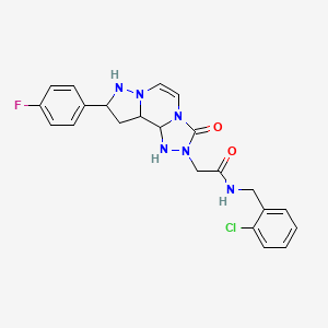 molecular formula C22H22ClFN6O2 B12346468 N-[(2-chlorophenyl)methyl]-2-[11-(4-fluorophenyl)-5-oxo-3,4,6,9,10-pentaazatricyclo[7.3.0.0^{2,6}]dodeca-1(12),2,7,10-tetraen-4-yl]acetamide 