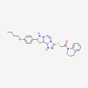 molecular formula C28H34N6O2S B12346471 2-{[11-(4-Butoxyphenyl)-3,4,6,9,10-pentaazatricyclo[7.3.0.0^{2,6}]dodeca-1(12),2,4,7,10-pentaen-5-yl]sulfanyl}-1-(1,2,3,4-tetrahydroquinolin-1-yl)ethan-1-one 