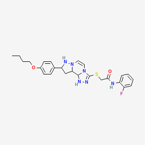 2-{[11-(4-butoxyphenyl)-3,4,6,9,10-pentaazatricyclo[7.3.0.0^{2,6}]dodeca-1(12),2,4,7,10-pentaen-5-yl]sulfanyl}-N-(2-fluorophenyl)acetamide