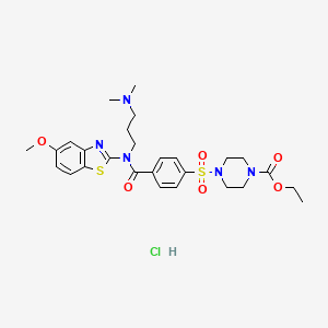 molecular formula C27H36ClN5O6S2 B12346508 Ethyl 4-((4-((3-(dimethylamino)propyl)(5-methoxybenzo[d]thiazol-2-yl)carbamoyl)phenyl)sulfonyl)piperazine-1-carboxylate hydrochloride 