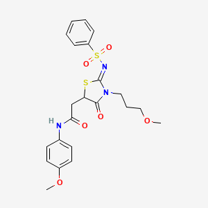 molecular formula C22H25N3O6S2 B12346542 N-(4-methoxyphenyl)-2-{(2Z)-3-(3-methoxypropyl)-4-oxo-2-[(phenylsulfonyl)imino]-1,3-thiazolidin-5-yl}acetamide 