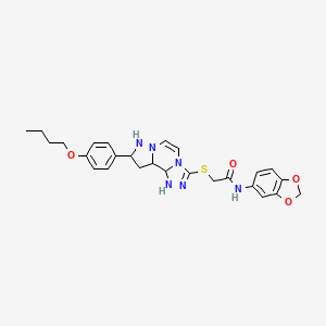 N-(2H-1,3-benzodioxol-5-yl)-2-{[11-(4-butoxyphenyl)-3,4,6,9,10-pentaazatricyclo[7.3.0.0^{2,6}]dodeca-1(12),2,4,7,10-pentaen-5-yl]sulfanyl}acetamide