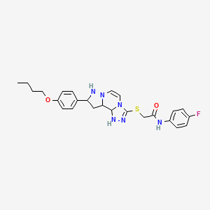 2-{[11-(4-butoxyphenyl)-3,4,6,9,10-pentaazatricyclo[7.3.0.0^{2,6}]dodeca-1(12),2,4,7,10-pentaen-5-yl]sulfanyl}-N-(4-fluorophenyl)acetamide