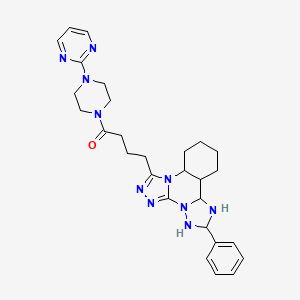 molecular formula C28H36N10O B12346670 4-(9-Phenyl-2,4,5,7,8,10-hexazatetracyclo[10.4.0.02,6.07,11]hexadeca-3,5-dien-3-yl)-1-(4-pyrimidin-2-ylpiperazin-1-yl)butan-1-one 