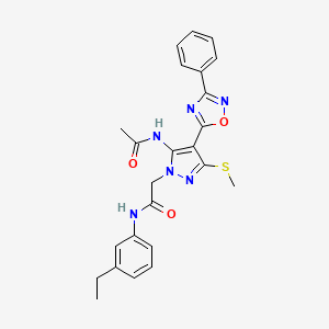 molecular formula C24H24N6O3S B12346709 2-[5-acetamido-3-(methylsulfanyl)-4-(3-phenyl-1,2,4-oxadiazol-5-yl)-1H-pyrazol-1-yl]-N-(3-ethylphenyl)acetamide 