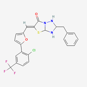 molecular formula C23H17ClF3N3O2S B12346742 (5Z)-2-benzyl-5-({5-[2-chloro-5-(trifluoromethyl)phenyl]furan-2-yl}methylidene)-5H,6H-[1,2,4]triazolo[3,2-b][1,3]thiazol-6-one 