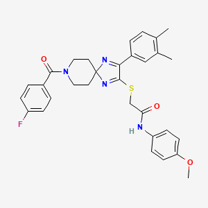 2-{[3-(3,4-dimethylphenyl)-8-(4-fluorobenzoyl)-1,4,8-triazaspiro[4.5]deca-1,3-dien-2-yl]sulfanyl}-N-(4-methoxyphenyl)acetamide