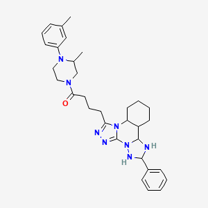 molecular formula C32H42N8O B12346810 1-[3-Methyl-4-(3-methylphenyl)piperazin-1-yl]-4-(9-phenyl-2,4,5,7,8,10-hexazatetracyclo[10.4.0.02,6.07,11]hexadeca-3,5-dien-3-yl)butan-1-one 