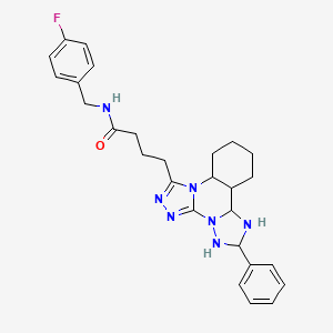 molecular formula C27H32FN7O B12346817 N-[(4-fluorophenyl)methyl]-4-{9-phenyl-2,4,5,7,8,10-hexaazatetracyclo[10.4.0.0^{2,6}.0^{7,11}]hexadeca-1(16),3,5,8,10,12,14-heptaen-3-yl}butanamide 