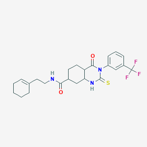 molecular formula C24H28F3N3O2S B12346820 N-[2-(cyclohex-1-en-1-yl)ethyl]-4-oxo-2-sulfanylidene-3-[3-(trifluoromethyl)phenyl]-1,2,3,4-tetrahydroquinazoline-7-carboxamide 