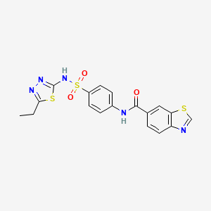 molecular formula C18H15N5O3S3 B12346829 N-(4-(N-(5-ethyl-1,3,4-thiadiazol-2-yl)sulfamoyl)phenyl)benzo[d]thiazole-6-carboxamide 