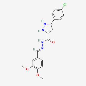 molecular formula C19H21ClN4O3 B12346863 5-(4-chlorophenyl)-N-[(E)-(3,4-dimethoxyphenyl)methylideneamino]pyrazolidine-3-carboxamide 