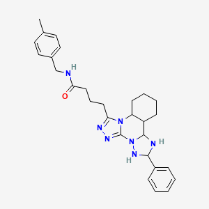 molecular formula C28H35N7O B12346905 N-[(4-methylphenyl)methyl]-4-(9-phenyl-2,4,5,7,8,10-hexazatetracyclo[10.4.0.02,6.07,11]hexadeca-3,5-dien-3-yl)butanamide 