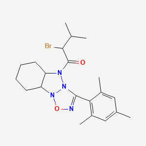 2-Bromo-3-methyl-1-[5-(2,4,6-trimethylphenyl)-3-oxa-2,4,6,7-tetraazatricyclo[6.4.0.0^{2,6}]dodeca-1(12),4,8,10-tetraen-7-yl]butan-1-one