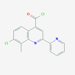 molecular formula C16H10Cl2N2O B12347247 7-Chloro-8-methyl-2-pyridin-2-ylquinoline-4-carbonyl chloride hydrochloride 