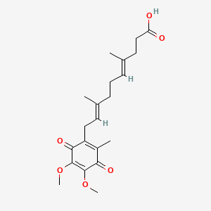 molecular formula C21H28O6 B1234741 (4E,8E)-10-(4,5-dimethoxy-2-methyl-3,6-dioxocyclohexa-1,4-dien-1-yl)-4,8-dimethyldeca-4,8-dienoic acid CAS No. 85228-87-1