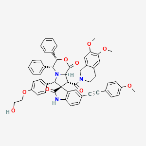 molecular formula C55H49N3O9 B1234751 (3S,3'S,4'R,6'S,8'R,8'aR)-8'-[(6,7-dimethoxy-3,4-dihydro-1H-isoquinolin-2-yl)-oxomethyl]-6'-[4-(2-hydroxyethoxy)phenyl]-5-[2-(4-methoxyphenyl)ethynyl]-3',4'-diphenylspiro[1H-indole-3,7'-4,6,8,8a-tetrahydro-3H-pyrrolo[2,1-c][1,4]oxazine]-1',2-dione 