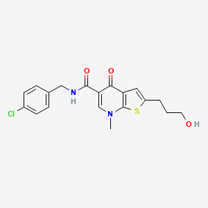 molecular formula C19H19ClN2O3S B1234764 N-(4-Chlorobenzyl)-2-(3-hydroxypropyl)-7-methyl-4-oxo-4,7-dihydrothieno[2,3-b]pyridine-5-carboxamide 