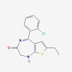 molecular formula C15H13ClN2OS B12347793 5-(o-Chlorophenyl)-7-ethyl-1,3-dihydro-2H-thieno(2,3-e)(1,4)diazepin-2-one CAS No. 33671-37-3