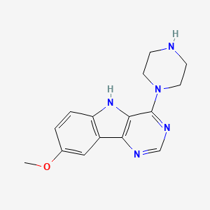 molecular formula C15H17N5O B12348012 8-methoxy-4-(piperazin-1-yl)-5H-pyrimido[5,4-b]indole 