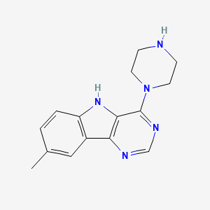 molecular formula C15H17N5 B12348112 8-methyl-4-(piperazin-1-yl)-5H-pyrimido[5,4-b]indole 