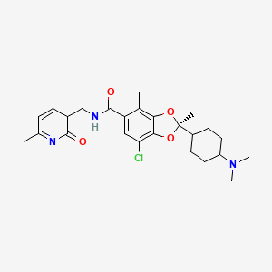 molecular formula C26H34ClN3O4 B12348118 (2R)-7-chloro-2-[trans-4-(dimethylamino)cyclohexyl]-N-[(4,6-dimethyl-2-oxo-1,2-dihydropyridin-3-yl)methyl]-2,4-dimethyl-1,3-benzodioxole-5-carboxamide (Valemetostat) 