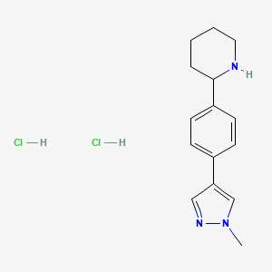 molecular formula C15H21Cl2N3 B12348124 2-[4-(1-Methylpyrazol-4-yl)phenyl]piperidine;dihydrochloride 