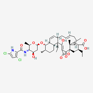 molecular formula C45H56Cl2N2O10 B12348232 (1S,3S,6S,7Z,10Z,13R,16S,17S,18S,21R,22R,23Z)-17-[(2R,4R,5S,6R)-5-[(3,5-dichloro-1H-pyrrole-2-carbonyl)amino]-4-hydroxy-6-methyloxan-2-yl]oxy-3,22-diethyl-23-hydroxy-6,8,18-trimethyl-25,27-dioxo-26-oxapentacyclo[22.2.1.01,6.013,22.016,21]heptacosa-4,7,10,14,23-pentaene-4-carboxylic acid 