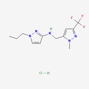 molecular formula C12H17ClF3N5 B12348357 N-[[2-methyl-5-(trifluoromethyl)pyrazol-3-yl]methyl]-1-propylpyrazol-3-amine;hydrochloride CAS No. 1856095-25-4