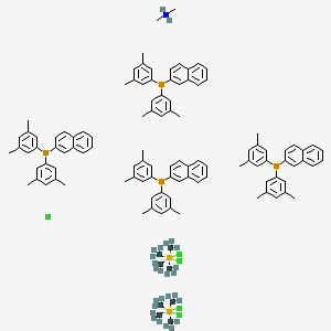 molecular formula C114H132Cl5NP4Ru2-7 B12348447 (R)-[(Rucl(DM-binap))2(MU-CL)3][NH2ME2] 