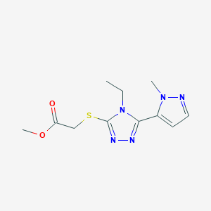 molecular formula C11H15N5O2S B12348452 Methyl ([4-ethyl-5-(1-methyl-1H-pyrazol-5-YL)-4H-1,2,4-triazol-3-YL]thio)+ CAS No. 1001519-15-8