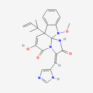 molecular formula C23H23N5O4 B1234848 NCGC00380935-01_C23H23N5O4_(3Z)-6-羟基-3-(1H-咪唑-5-基亚甲基)-12-甲氧基-7a-(2-甲基-3-丁烯-2-基)-7a,12-二氢-1H,5H-咪唑并[1',2':1,2]吡啶并[2,3-b]吲哚-2,5(3H)-二酮 