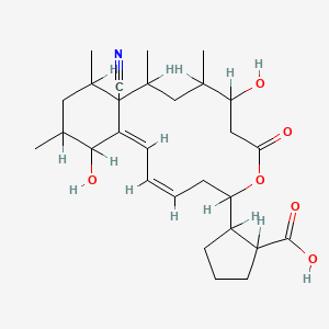 molecular formula C28H43NO6 B1234868 2-(7-Cyano-8,16-dihydroxy-9,11,13,15-tetramethyl-18-oxooxacyclooctadeca-4,6-dien-2-yl)cyclopentanecarboxylic acid 