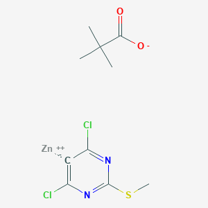 molecular formula C10H12Cl2N2O2SZn B12348688 zinc;4,6-dichloro-2-methylsulfanyl-5H-pyrimidin-5-ide;2,2-dimethylpropanoate 