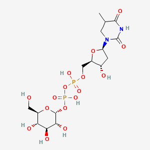 molecular formula C16H28N2O16P2 B12348826 [hydroxy-[[(2R,3S,5R)-3-hydroxy-5-(5-methyl-2,4-dioxo-1,3-diazinan-1-yl)oxolan-2-yl]methoxy]phosphoryl] [(2R,3R,4S,5S,6R)-3,4,5-trihydroxy-6-(hydroxymethyl)oxan-2-yl] hydrogen phosphate 