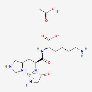 molecular formula C16H28CuN6O6-2 B12348902 copper;acetic acid;(2S)-6-amino-2-[[(2S)-2-(2-azanidylacetyl)azanidyl-3-imidazolidin-3-id-4-ylpropanoyl]amino]hexanoate 