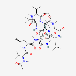 molecular formula C57H96N10O12 B1234911 (2S,4R)-1-[(2S)-2-[acetyl(methyl)amino]-3-methylbutanoyl]-N,4-dimethyl-N-[(3S,6S,9S,11R,15S,18S,25S,28S)-4,11,19,26-tetramethyl-6,15,25-tris(2-methylpropyl)-2,5,8,14,17,21,24,27-octaoxo-3-propan-2-yl-20-oxa-1,4,7,13,16,23,26-heptazatricyclo[26.3.0.09,13]hentriacontan-18-yl]pyrrolidine-2-carboxamide 