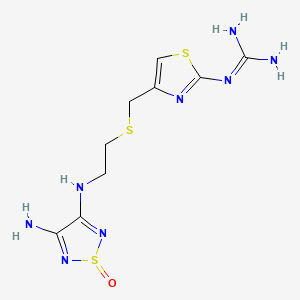 molecular formula C9H14N8OS3 B1234912 Guanidine, (4-(((2-((4-amino-1,2,5-thiadiazol-3-yl)amino)ethyl)thio)methyl)-2-thiazolyl)-, S-oxide CAS No. 78441-84-6