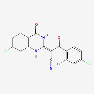 molecular formula C17H14Cl3N3O2 B12349586 (2Z)-2-(7-chloro-4-oxo-4a,5,6,7,8,8a-hexahydro-1H-quinazolin-2-ylidene)-3-(2,4-dichlorophenyl)-3-oxopropanenitrile 