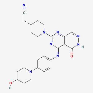 molecular formula C24H28N8O2 B12349649 2-[1-[4-[4-(4-Hydroxypiperidin-1-yl)phenyl]imino-5-oxo-4a,6-dihydropyrimido[4,5-d]pyridazin-2-yl]piperidin-4-yl]acetonitrile 