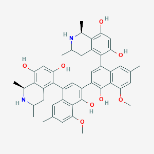 molecular formula C46H48N2O8 B1234977 (1S)-5-[3-[4-[(1S)-6,8-dihydroxy-1,3-dimethyl-1,2,3,4-tetrahydroisoquinolin-5-yl]-1-hydroxy-8-methoxy-6-methylnaphthalen-2-yl]-4-hydroxy-5-methoxy-7-methylnaphthalen-1-yl]-1,3-dimethyl-1,2,3,4-tetrahydroisoquinoline-6,8-diol 