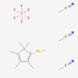 molecular formula C16H24F6N3PRu B12349774 (2,3,4,5,5-Pentamethylcyclopenta-1,3-dien-1-yl)rutheniumylium tris(acetonitrile) hexafluorophosphate 