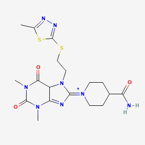 molecular formula C18H25N8O3S2+ B12349827 1-[1,3-dimethyl-7-[2-[(5-methyl-1,3,4-thiadiazol-2-yl)sulfanyl]ethyl]-2,6-dioxo-5H-purin-8-ylidene]piperidin-1-ium-4-carboxamide 