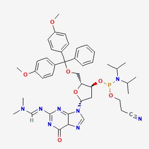 molecular formula C43H53N8O7P B12349873 N'-[9-[(2R,4S,5R)-5-[[bis(4-methoxyphenyl)-phenylmethoxy]methyl]-4-[2-cyanoethoxy-[di(propan-2-yl)amino]phosphanyl]oxyoxolan-2-yl]-6-oxo-5H-purin-2-yl]-N,N-dimethylmethanimidamide 