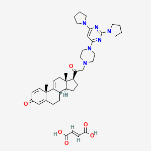 (E)-but-2-enedioic acid;(8S,10S,13S,14S,17S)-17-[2-[4-(2,6-dipyrrolidin-1-ylpyrimidin-4-yl)piperazin-1-yl]acetyl]-10,13-dimethyl-6,7,8,12,14,15,16,17-octahydrocyclopenta[a]phenanthren-3-one