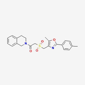 molecular formula C23H24N2O4S B1235061 1-(3,4-dihydro-1H-isoquinolin-2-yl)-2-[[5-methyl-2-(4-methylphenyl)-4-oxazolyl]methylsulfonyl]ethanone 
