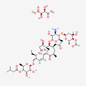 molecular formula C56H91NO25 B12350631 [(2R,3R,4R,5R,6R)-6-[[(2R,3R,4Z,6Z,9R,11R,12S,13S,14R)-12-[(2S,3R,4R,5S,6R)-5-[(2S,4R,5S,6S)-5-acetyloxy-4-hydroxy-4,6-dimethyloxan-2-yl]oxy-4-(dimethylamino)-3-hydroxy-6-methyloxan-2-yl]oxy-2-ethyl-14-hydroxy-9,13-dimethyl-8,16-dioxo-11-(2-oxoethyl)-1-oxacyclohexadeca-4,6-dien-3-yl]methoxy]-4,5-dimethoxy-2-methyloxan-3-yl] 3-methylbutanoate;(2R,3R)-2,3-dihydroxybutanedioic acid 