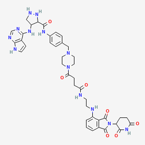 molecular formula C40H45N13O7 B12350698 N-[4-[[4-[4-[2-[[2-(2,6-dioxopiperidin-3-yl)-1,3-dioxoisoindol-4-yl]amino]ethylamino]-4-oxobutanoyl]piperazin-1-yl]methyl]phenyl]-4-(7H-pyrrolo[2,3-d]pyrimidin-4-ylamino)pyrazolidine-3-carboxamide 