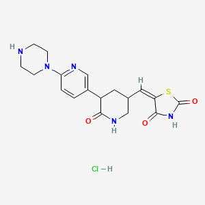 molecular formula C18H22ClN5O3S B12350705 (5E)-5-[[6-oxo-5-(6-piperazin-1-ylpyridin-3-yl)piperidin-3-yl]methylidene]-1,3-thiazolidine-2,4-dione;hydrochloride 